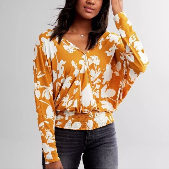 Daytrip Tops - Daytrip Floral Surplice Deep V-Neck Blouse